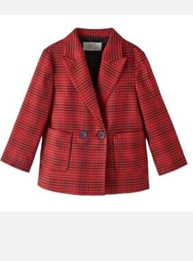 Zara Plaid Girls Red & Black Blazer Size 10/140 CM NWOT